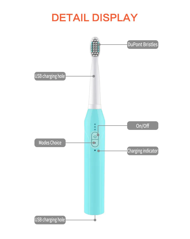 3 Режимы Essence Ультразвуковая электрическая зубная щетка Беспроводная перезаряжаемая USB Зубная щётка IPX7 Водонепроницаемый с 3 Зубная щётка головы