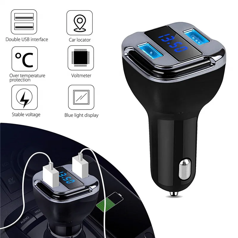 Универсальный двойной USB Автомобильное зарядное устройство 12 В черный Автомобильный gps трекер локатор устройство слежения в реальном времени автомобильное зарядное устройство вольтметр автомобильные аксессуары