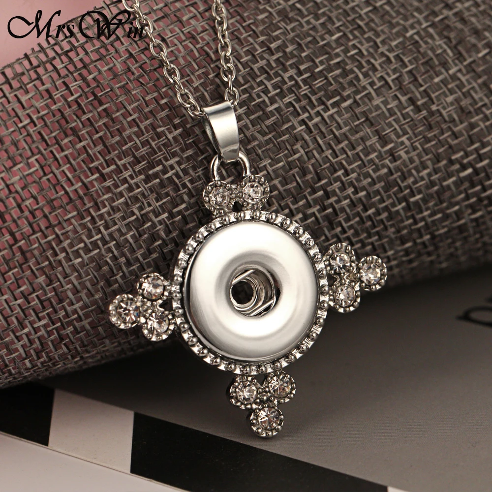 New 18mm Snap Jewelry Crystal Cross Snap Pendant Necklace for Women