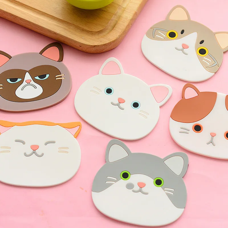 

1 Piece Cute Cartoon Cat Shaped Tea Coaster Coffee Drinks Drink Silicone Non-slip Heat Proof Coaster Pad for family convenient