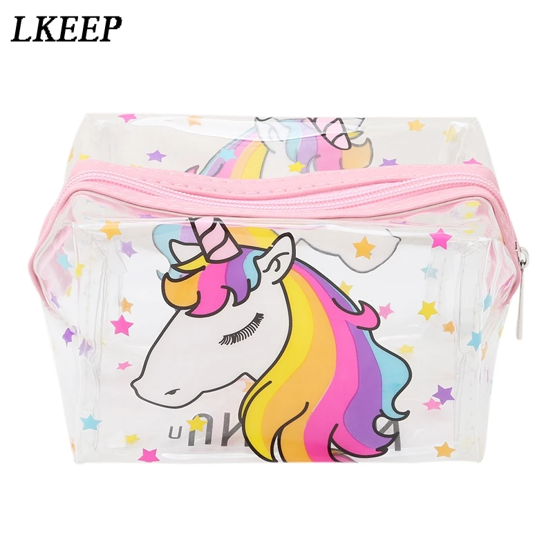 

Cartoon Unicorn Transparent Makeup Bag Waterproof Zipper Cosmetic Bag Portable Large Capacity Women Travel Cosmetic Bags