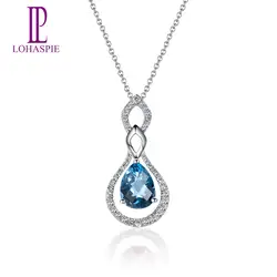 Lohaspie Diamond-Jewelry Solid 14 к белое золото натуральный Лондон синий топаз драгоценный камень кулон мелкозернистый камень ювелирные изделия для