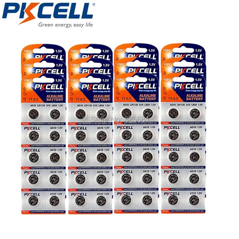 120 шт. 12 карт PKCELL LR54 189 L1130 AG10 Akaline кнопочная ячейка Батарея 1,5 V для пули яйца часы калькуляторы дистанционного Управление