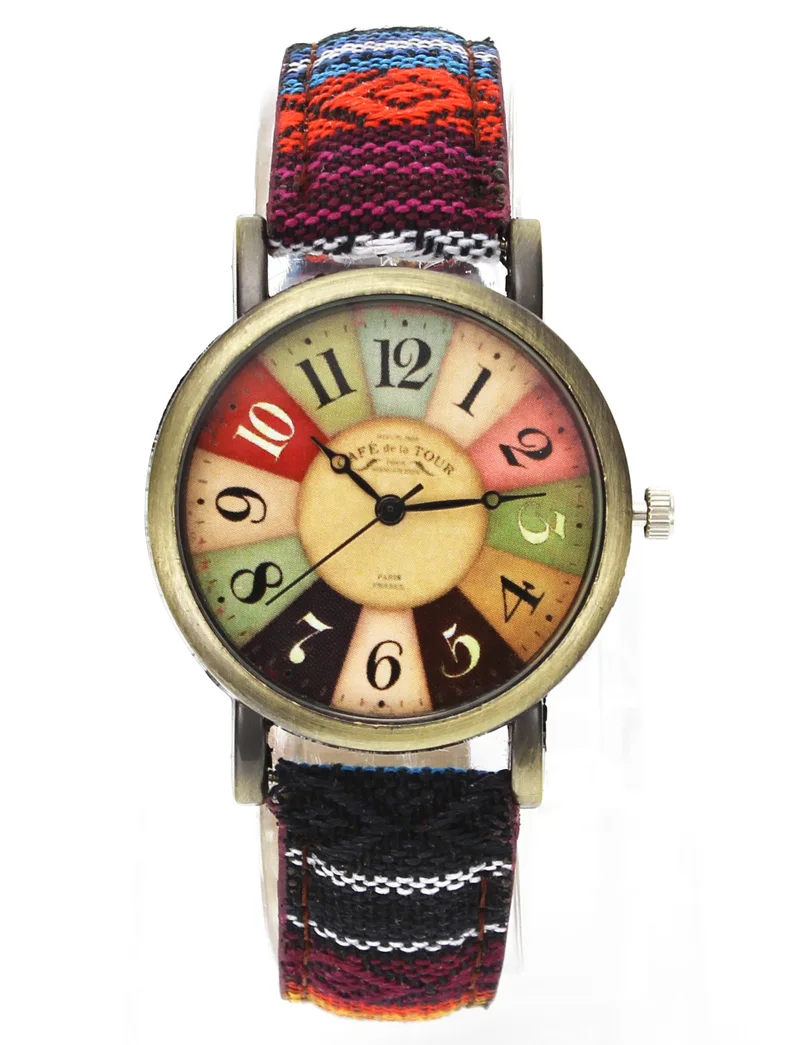 Populární filmový vzorek Retro hodinky Unisex Muži Ženy Vojenské Camouflage Belt Denim Canvas Band Fashion Sport Quartz náramkové hodinky