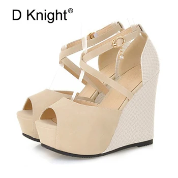 

Fashion Cross Strap Platform Wedge Sandals Peep Toe High HeelsFor Women Summer Buckle Casual Shoes Woman Gladiators Sandals 2017