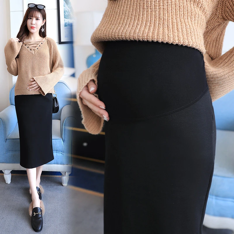 Faldas de maternidad cintura alta para mujeres embarazadas, faldas tubo de media pantorrilla, faldas rectas largas de - AliExpress
