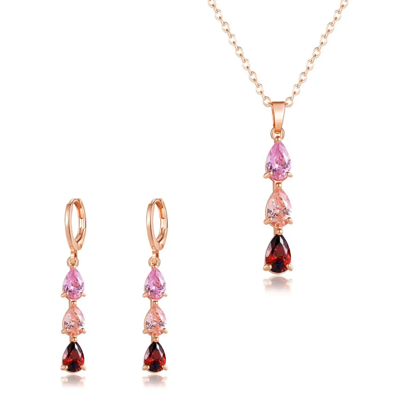 

Floralbride Rose Gold Fashion Bijoux Anti-allergic Girls Colorful Cubic Zirconia Necklace Pendant Earring Set Women Jewelry Set
