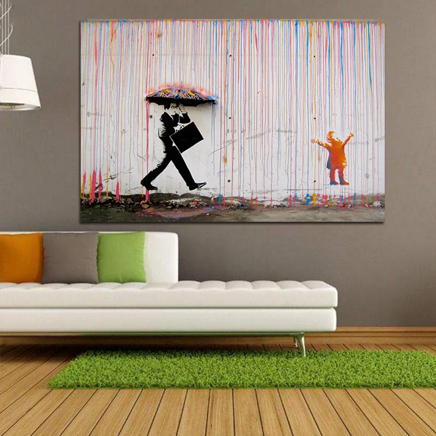 

Banksy Art Graffiti Colorful Rain Prints on Canvas Canvas Painting Wall Art Posters and Prints For Home Decoration No Frame