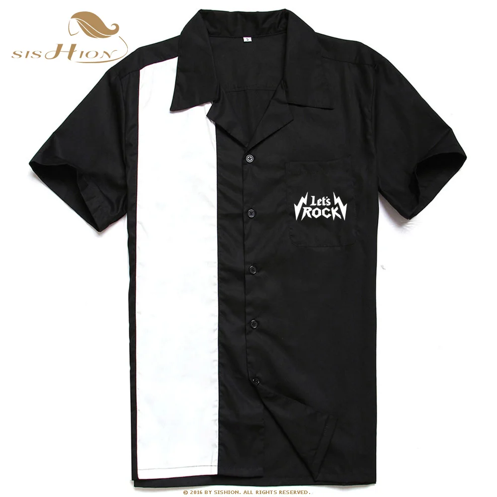 SISHION روك خمر الرجال قميص ST126 قصيرة الأكمام أسود جيب القطن L-3XL زائد حجم الرجعية البولينج camiseta هومبر قميص الرجال