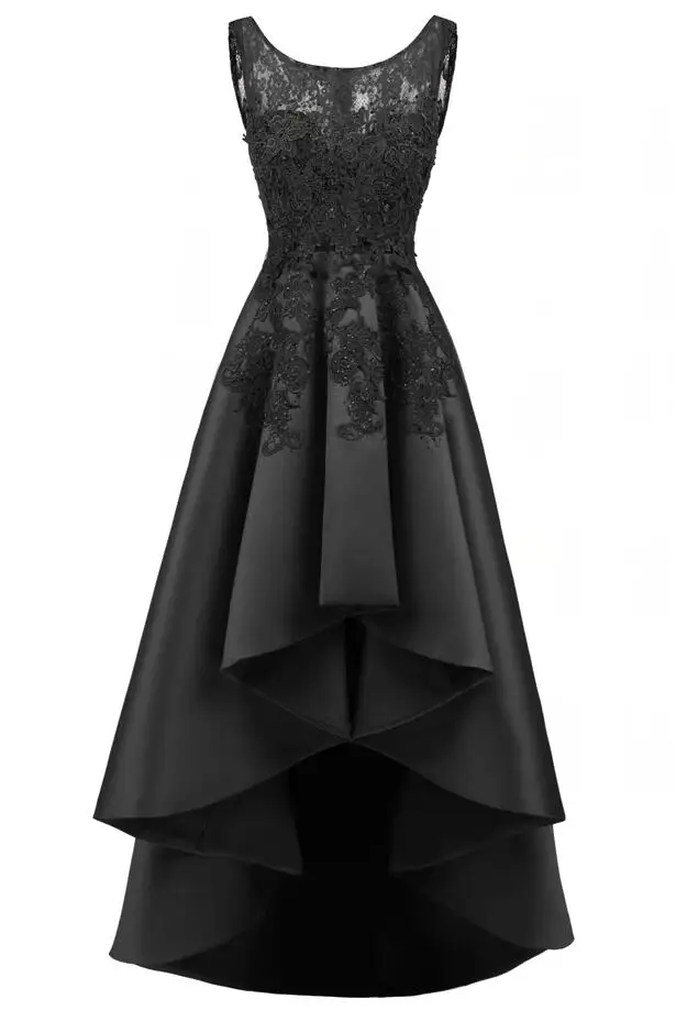 Ruthshen/платья для выпускного вечера с высоким низким подъемом, красное вечернее платье, Хрустальная Кружевная аппликация, Vestido De Formatura, дешевые вечерние платья - Цвет: picture black