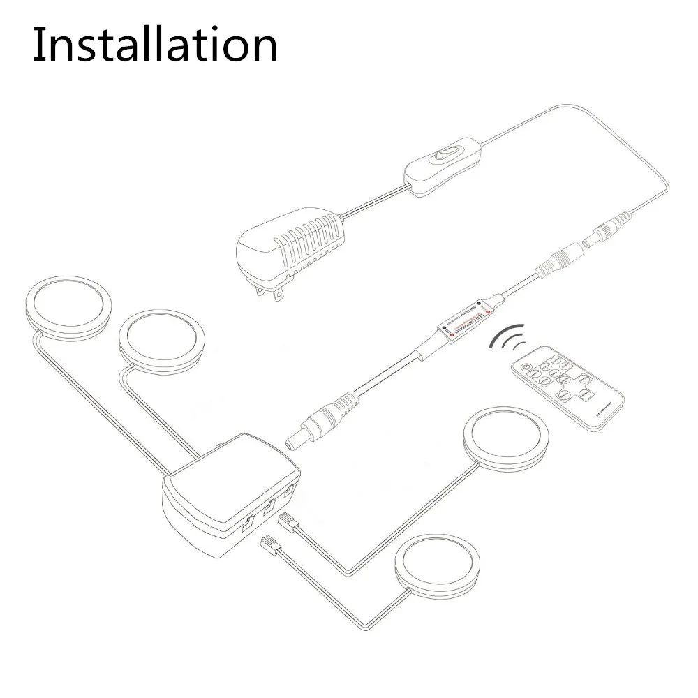 Подсветка, софиты для шкафа Светодиодные шайбы DC12V затемнения Кухня освещения с Беспроводной пульт дистанционного управления лампы шкафа лампы для витрины 4/6/8 шт