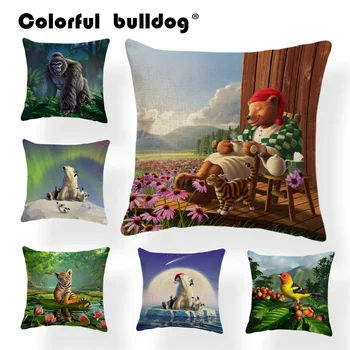 

Nature Animal Funny Photo Cushion Set Gorilla Cat Polar Bear Penguin Tiger Bird Pillow 45X45Cm Polyester Decoration Room Pillows