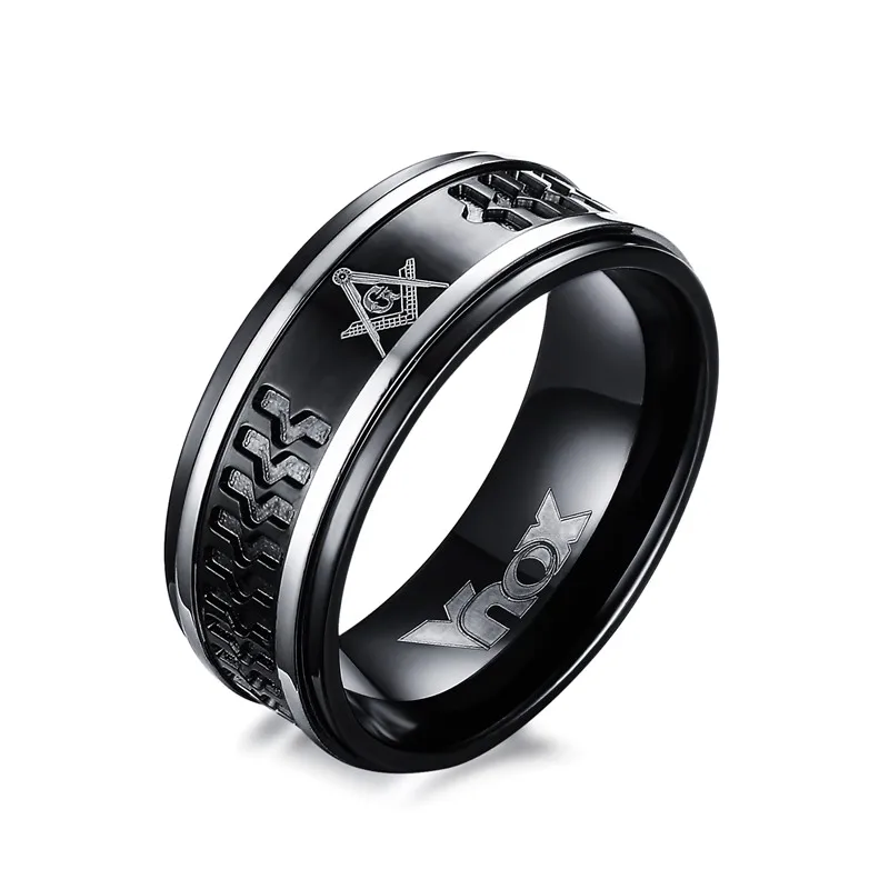 

Vnox Masonic Ring Stainless Steel Black Jewelry