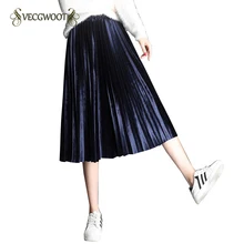 Новинка, весенне-осенняя Золотая Вельветовая юбка, Модная тонкая плиссированная юбка с высокой талией, однотонная Повседневная Ретро юбка для женщин QW21