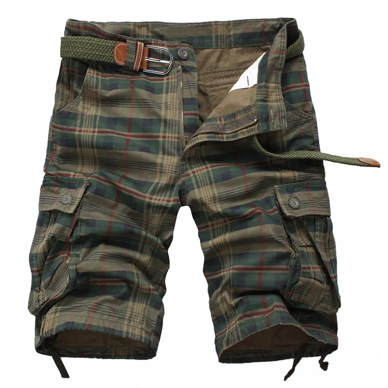 

2019 summer men's tooling shorts multi-pocket casual loose camouflage plaid thin section large size straight five-point shorts