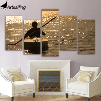 

5 piece canvas painting kayak sailing glittering water posters and prints canvas painting for living room free shipping XA-1959C