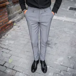 Высокое качество костюм брюки Для мужчин Фирменная Новинка Slim Fit бутик Бизнес мужская одежда брюки простые Повседневное праздничная