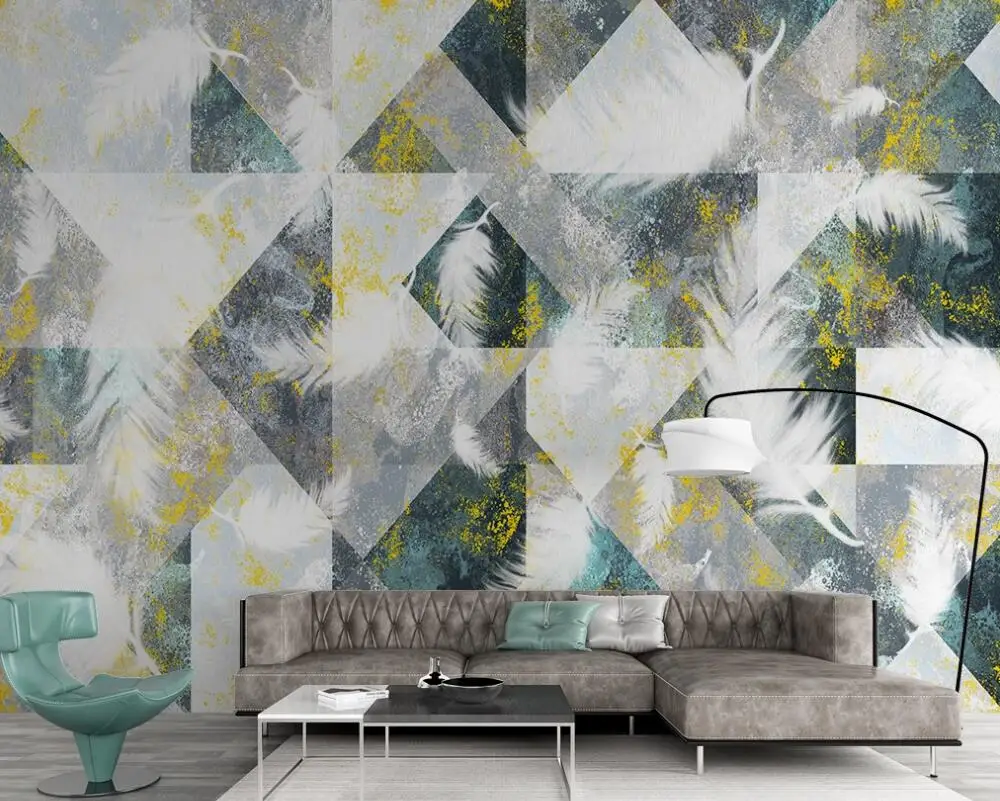 Custom 3D mural wallpaper Nordic modern minimalist abstract geometric feather TV background wall painting decorative painting