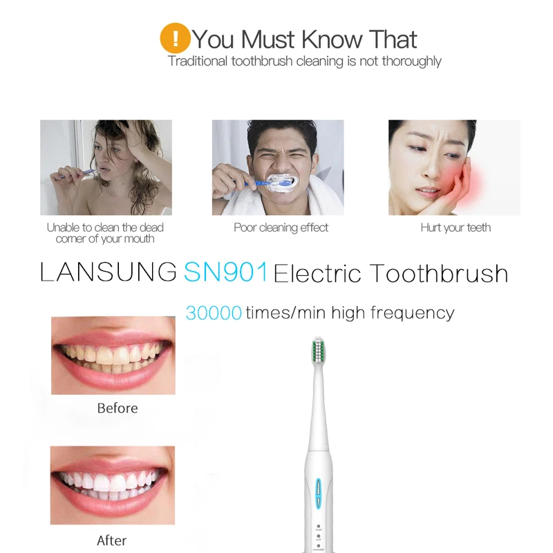 LANSUNG ультра звуковая электрическая зубная щетка перезаряжаемая с 4 сменными головками звуковая зубная щетка электрическая зубная щетка 5