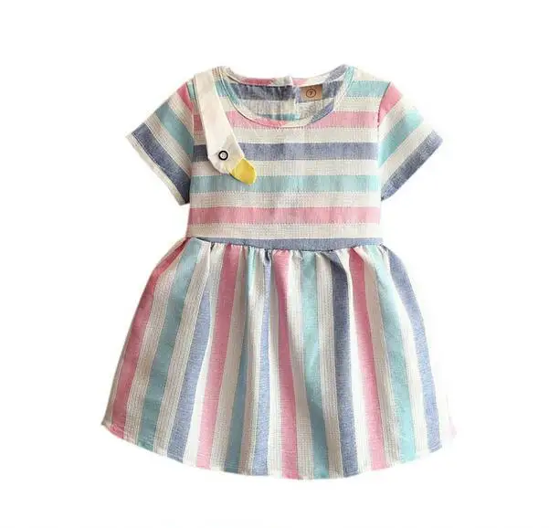 

2017 Baby Girls Clothes Summer Color Striped Korean Swan Dresses, Children Fashion Clothing 5 pcs/lot, Retail&Wholesale