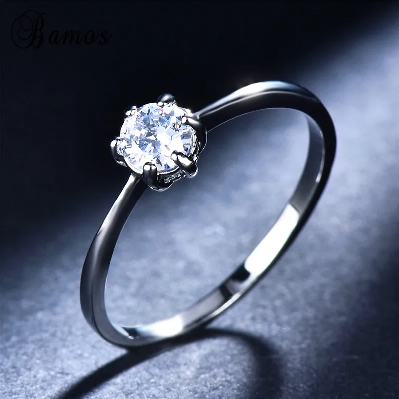 Bamos, тонкое белое кольцо с кубическим цирконием, обещающее обручальное кольцо для женщин, 925 пробы, заполненное серебром, минималистичное ювелирное изделие, подарок для влюбленных