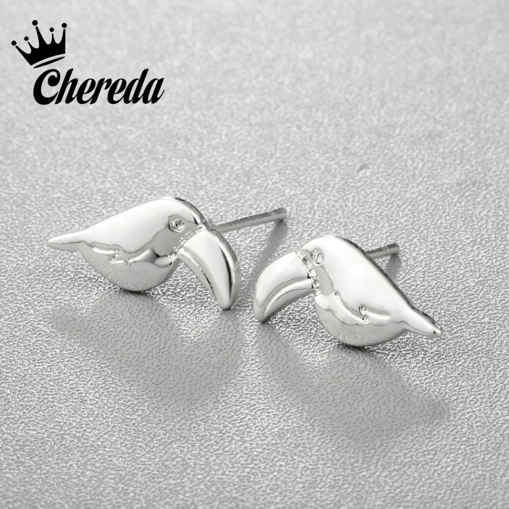 

Chereda Woodpecker Stud Earrings Silver Gold Color Bird Earing Minimal Small Toucan Macaw Parrot Bird Shaped Fine Women Jewelry