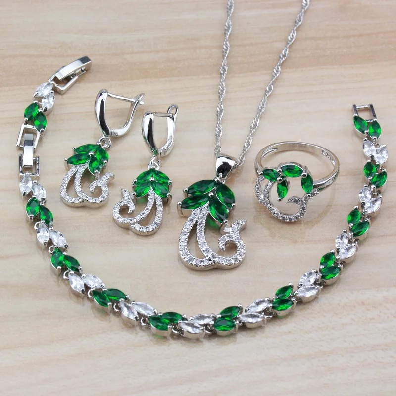 

Charming Natural Stone CZ White Green Jewelry Sets Of 925 Silver Costume Dangle Earrings/Bracelet And Bracelet Sets For Women
