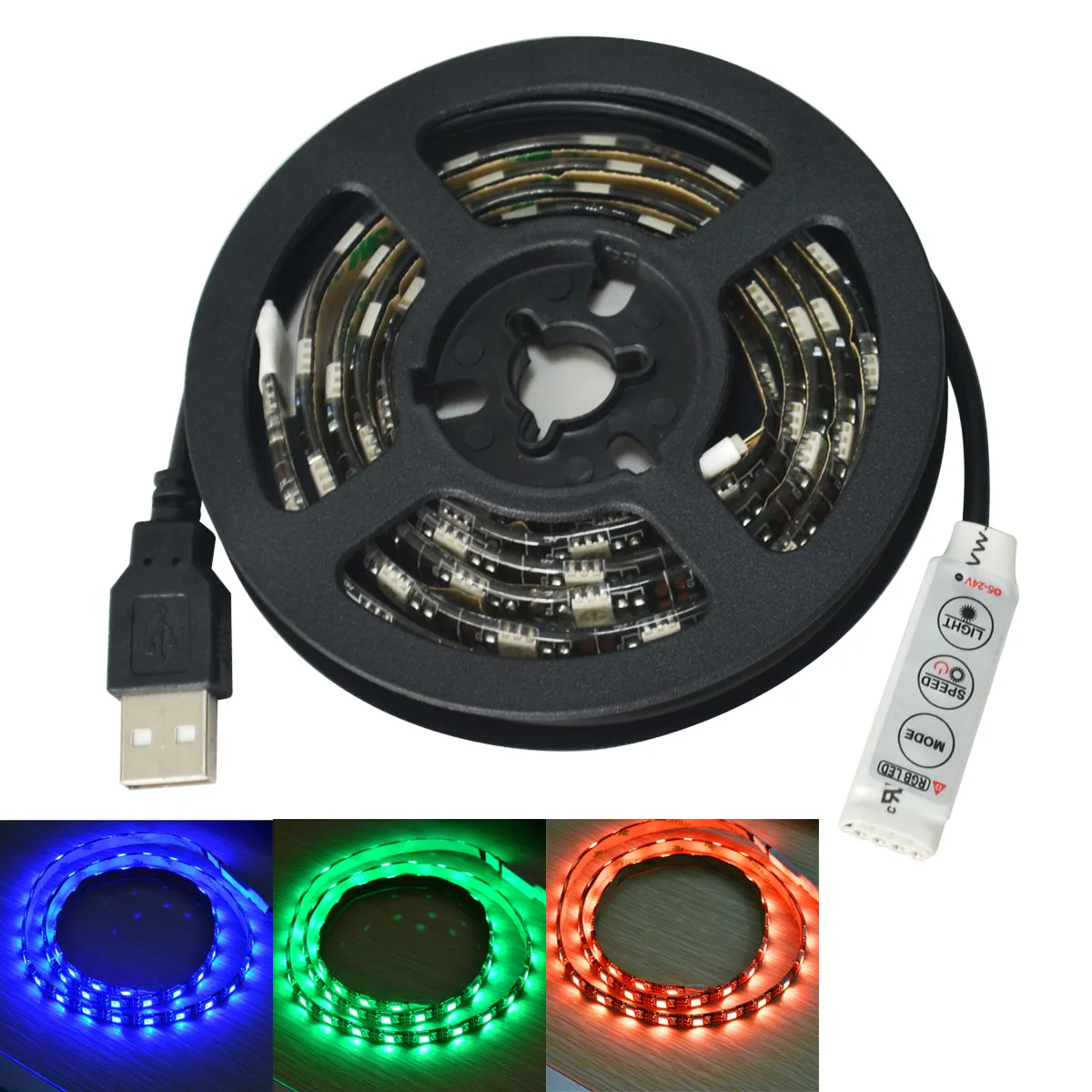 

Jiawen USB 60-SMD5050 RGB 1M LED Waterproof Strip Light - black