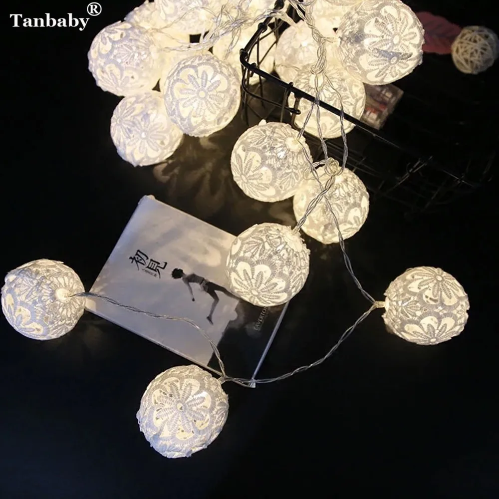 Tanbaby 10 piezas de encaje de Color algodón bolas de luz LED de cadena blanco cálido 6 cm trébol bola luces de hadas para nuevo año Luces Deco