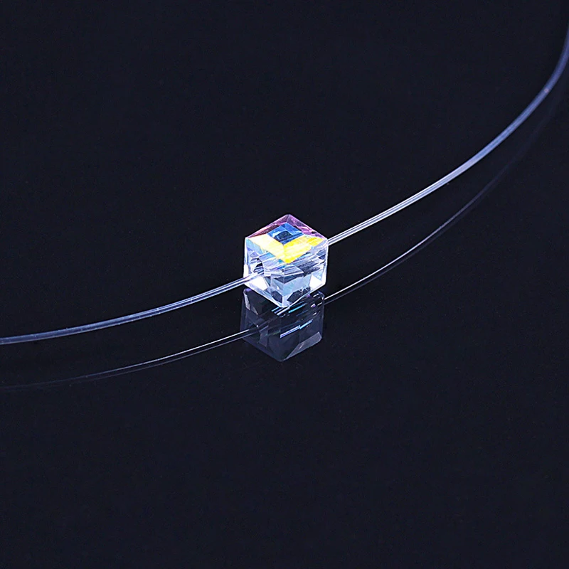Новинка 8 мм для девочек колье модные геометрические кубики невидимые Чокеры Ожерелье Циркон трехмерные Квадратные подвесные женские украшения