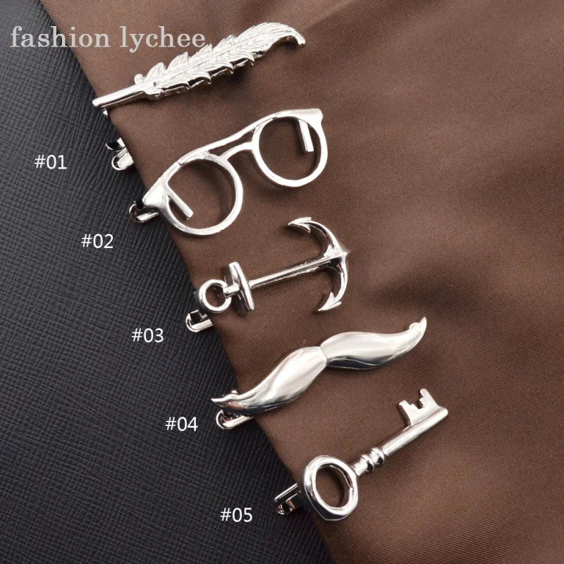

fashion lychee Metal Glasses Beard Key Shape Men Tie Clip Necktie Tie Clasp Silver Color Tone Formal Shirt Cufflink For P