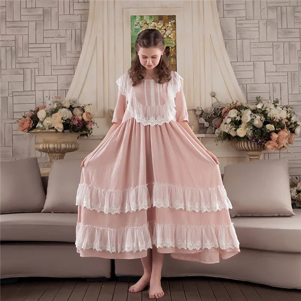 Новое поступление, весеннее женское кружевное хлопковое платье принцессы, винтажная длинная ночная рубашка для девушек размера плюс, ночная рубашка для отдыха, Vestidos TB09081