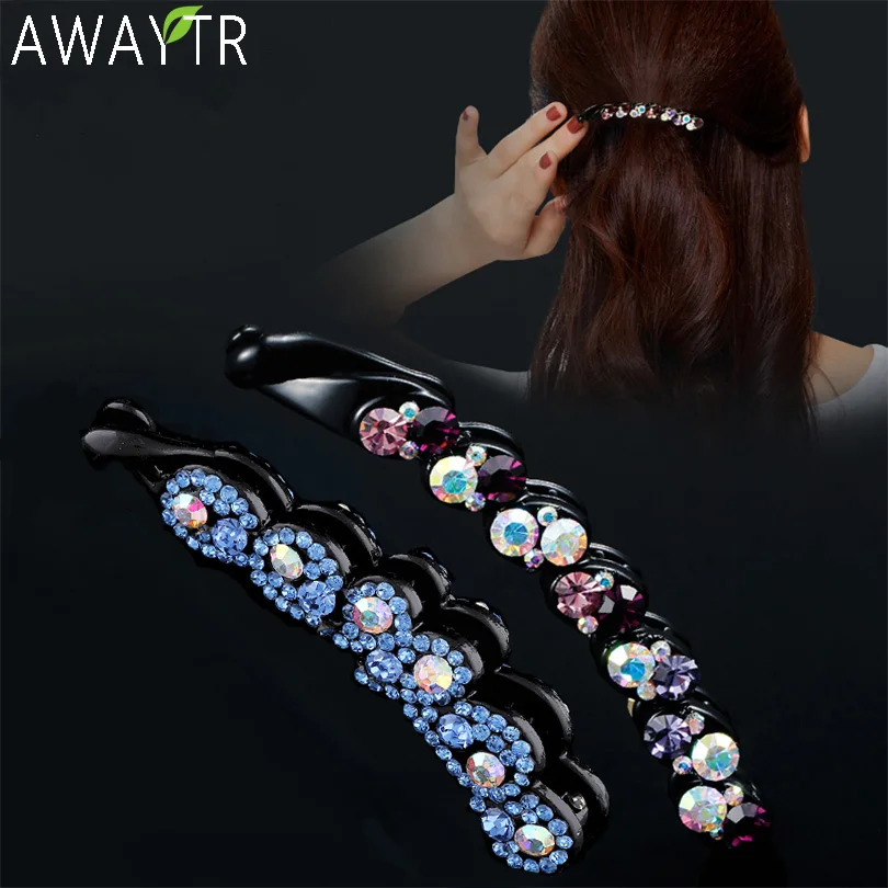 

Fashion Ladies Banana Hair Clip Flower Multicolor Crystal Headwear Women Hairband Hair Claw Clip Women Hairpin Hair Accsessories