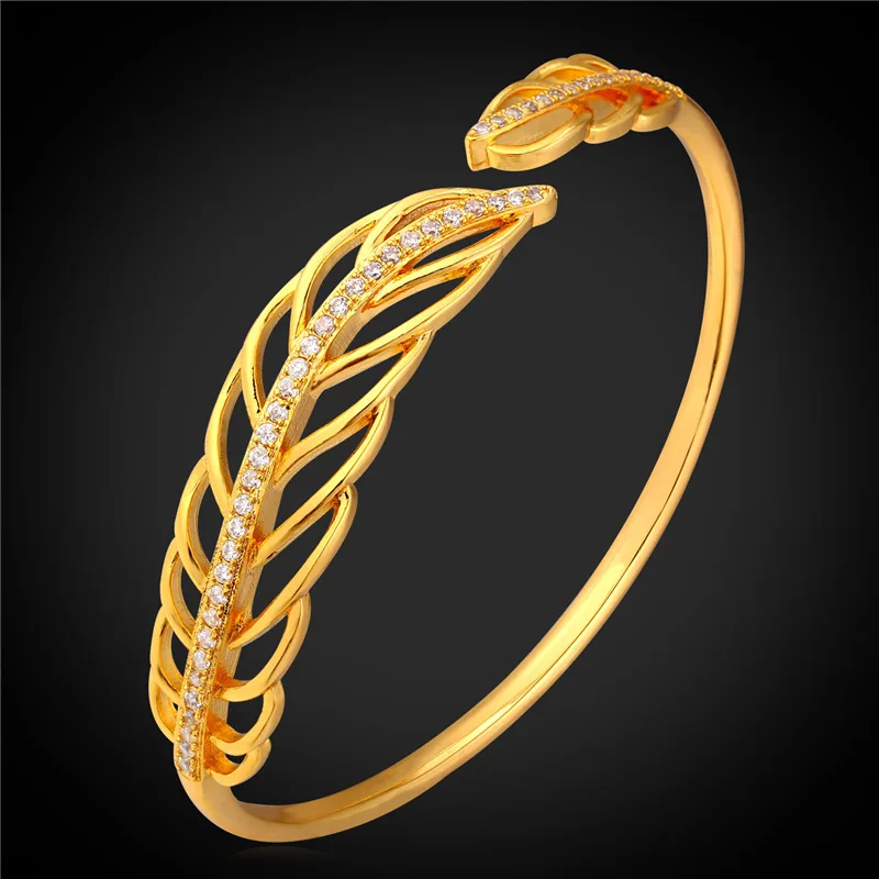 Unique Design Leaf Cuff Bangle Gold Color Jewelry Wholesale Trendy