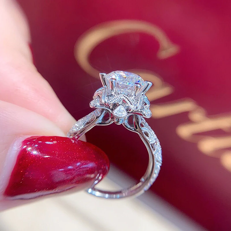 18 К 750Au Белое золото 1ct DF цвет Лаборатория алмаз обручальное кольцо Moissanite Halo Кольцо с бриллиантом для женщин
