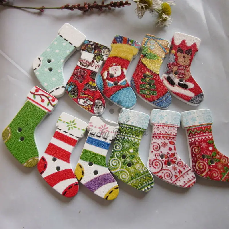 Christmas Series 50pcs Mixed Christmas Stocking Wooden Decorative