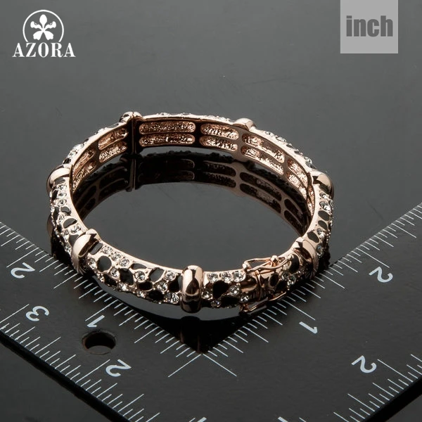 AZORA Brand Design Rose Gold Color Leopard with Rhinestones Bangle Bracelet TB0025