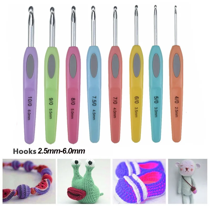 KOKNIT 8pcsset Crochet Hooks Plastic Handle Aluminum Crochet Needles 2.5mm-6.0mm Yarn Weave Knitting Needles DIY Craft Tools (2)