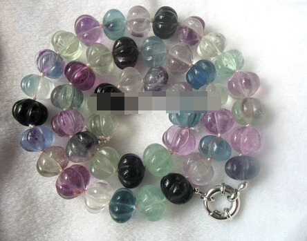 

huij 003089 flourite pumpkin 8*12mm necklace 17" nature