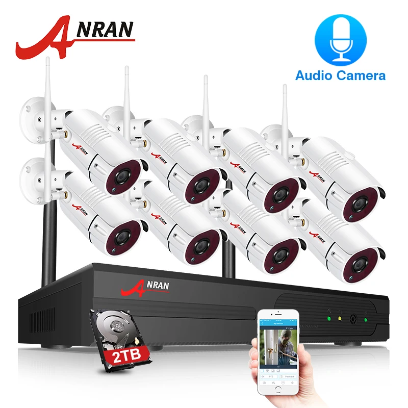 ANRAN CCTV P2P подключи и играй 8CH Wifi NVR 36IR наружная пуля 1080P видео аудио IP Беспроводная камера система безопасности жесткий диск