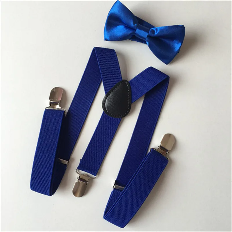 Однотонный Детский комплект с ремнем и галстуком-бабочкой для маленьких мальчиков и девочек, подтяжки, застежка на Y-Back, подтяжки, галстук-бабочка, эластичная, регулируемая, для детей - Цвет: Sapphire