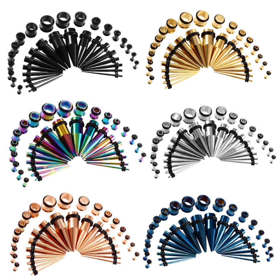 

36pcs/lot Stainless Steel Ear Taper Expander & Single Flared Ear Tunnel Plugs Kit 14G-00G Ear Stretcher Gauges Set Body Jewelry