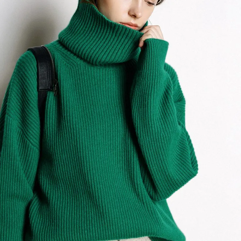 BELIARST 19 осень и зима кашемировый свитер с высоким воротником Женский Большой размер свободный свитер толстый вязаный джемпер пуловер - Цвет: Dark green