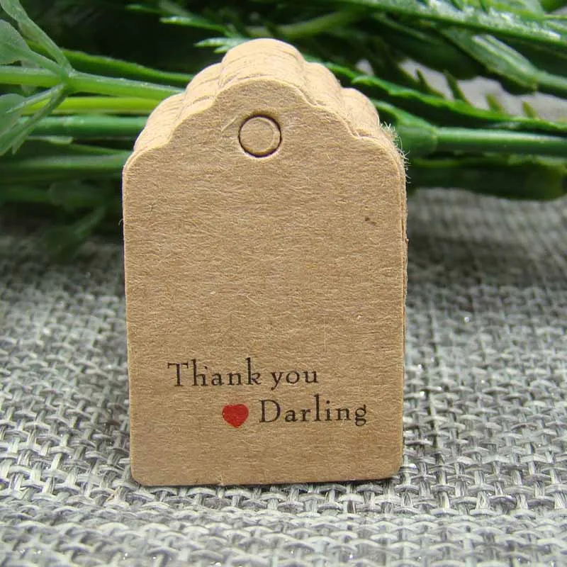 

3*2cm 100pcs new Kraft Paper Wedding scallop hang tag pinted Thank You cardboard gift paper Tag for wedding/box/candy/gift tag