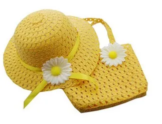Розничная Детская для девочек цветок с широким полями соломенная шляпа от солнца и соответствующие сумки 1 компл. 9-цвет от 2 до 5 лет - Цвет: Цвет: желтый