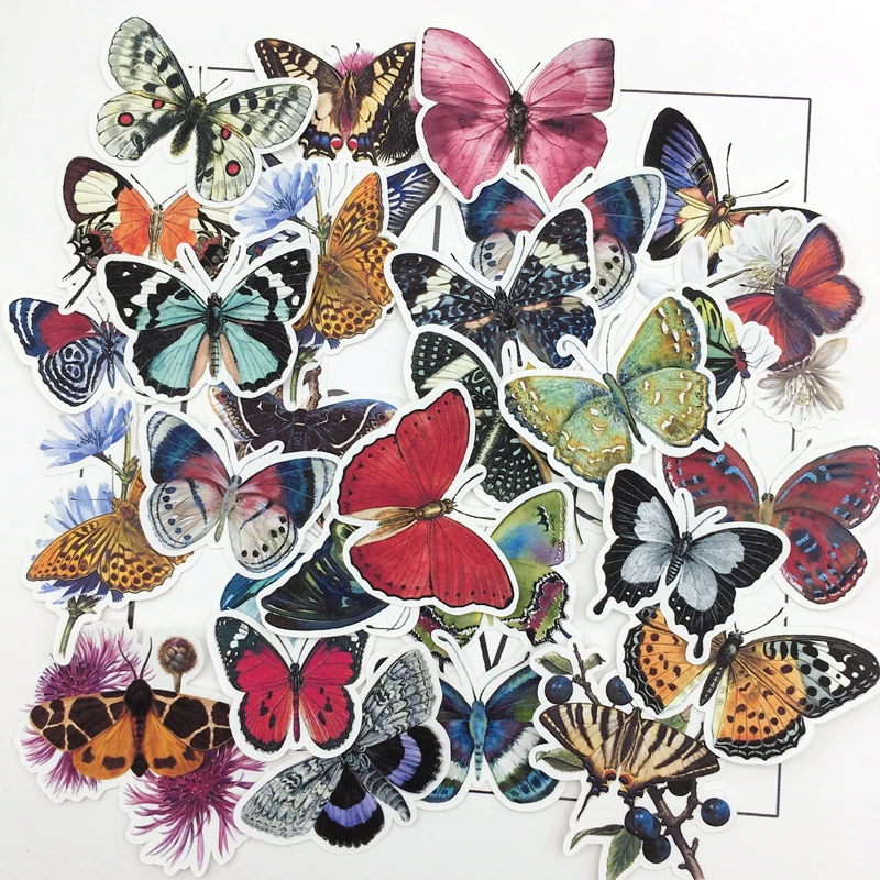 

31pcs Hand drawing Butterfly thin Paper Stickers Crafts And Scrapbooking Decorative Sticker Lovely DIY Stationery