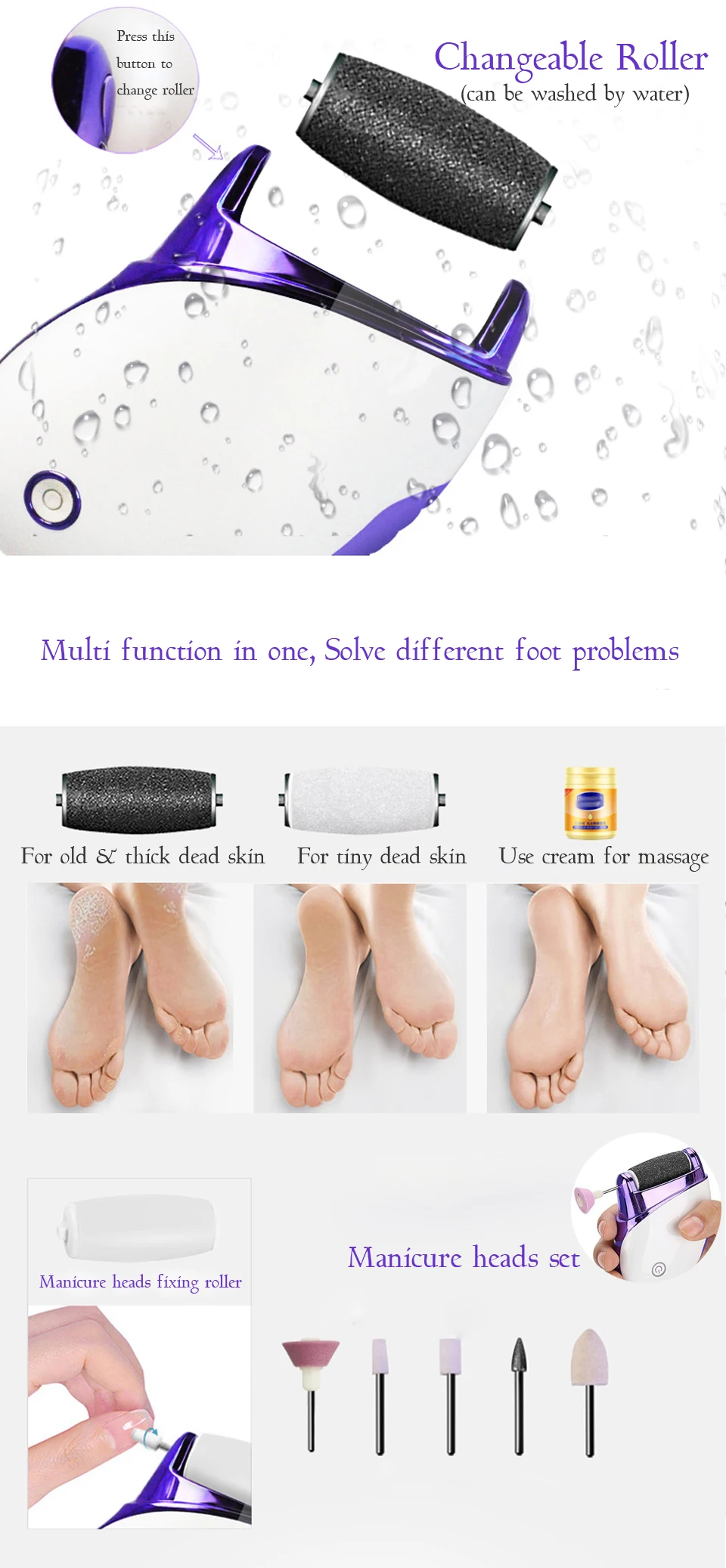 Cuidados com os Pés Removedor de Calos Ferramenta Elétrica Mortos Esfoliador Pedicure Manicure Arquivo Elétrico pé Purificador Unha Polishe 9 Cheap Instrumento cuidados c pés