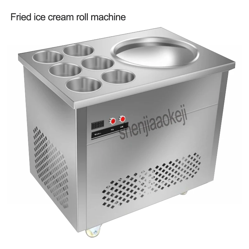Машина для ролл из жареного мороженого из нержавеющей стали, одноместная круглая сковорода с шестью бочками, жареное мороженое, машина для жареного йогурта, 1 шт