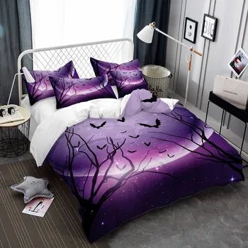 

Halloween Nightmare Bedding Set Witch Print Duvet Cover Set Moon Castle Bedclothes Bedding Cover Pillow Case Home Textile D40