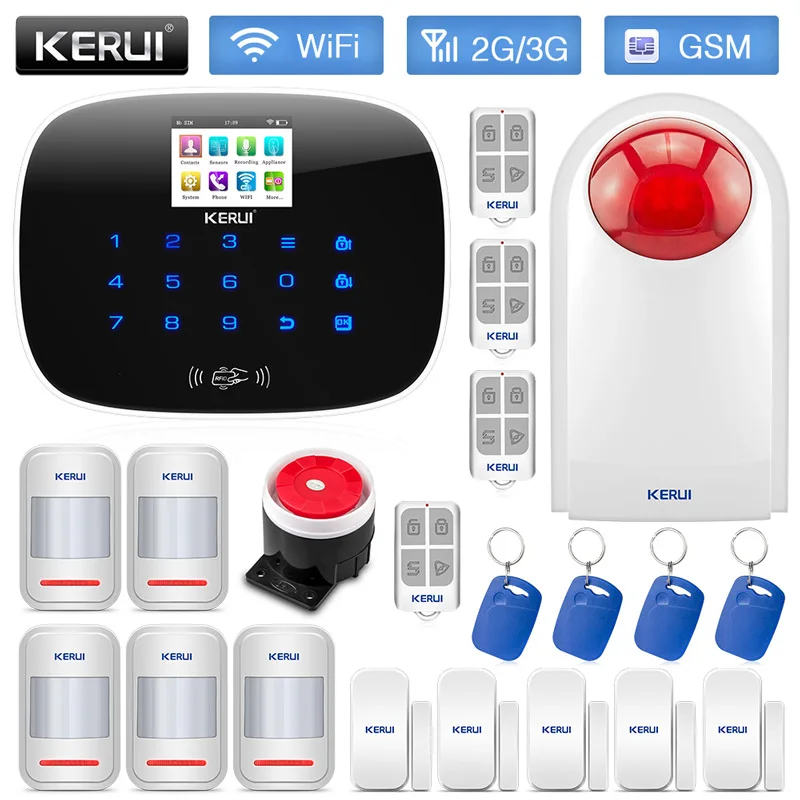 

KERUI W193 Wireless RFID WCDMA GSM WIFI PSTN Home Burglar Security Alarm System TFT Color Display Android iPhone IOS APP Control